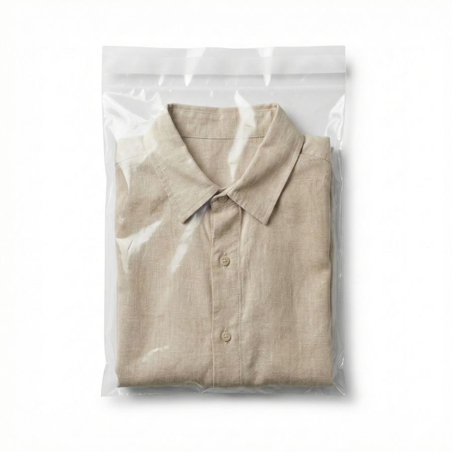 Clear self-seal OPP bag with folded shirt