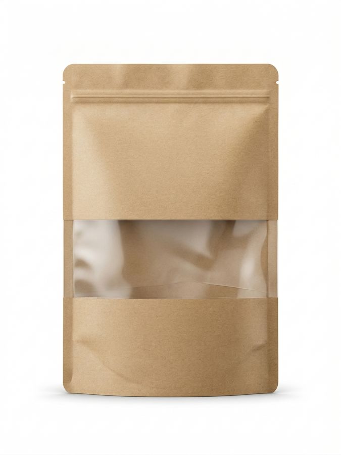 Kraft stand-up pouch with window and zip