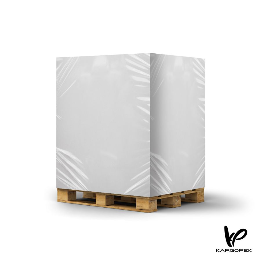 Polyethylene pallet cover on a loaded pallet